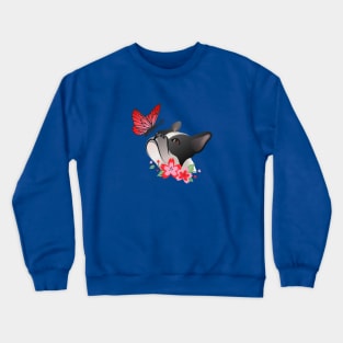 French Bulldog Head with Spring Flowers and Butterfly Crewneck Sweatshirt